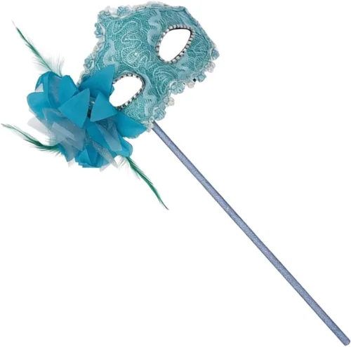 Vista 14 de AZYOUNG Máscaras de mascarada para mujer, con plumas, laterales, pétalos, flores, pétalos, máscara de encaje de mano con palo