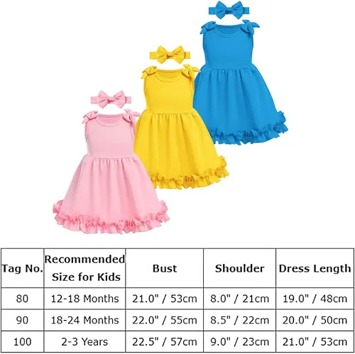Vista 7 de Baby Girl Tutu Dress Summer Sleeveless Ruffle Princess Birthday Party Dresses Flower Bowknot Sundress with Headband Set