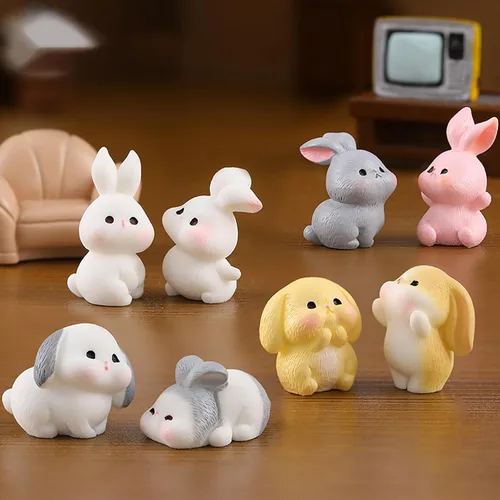Vista 3 de Exasinine 24 mini figuras de conejito de resina, mini animales, jardín de hadas, adornos de paisaje de musgo en miniatura para decoración del hogar