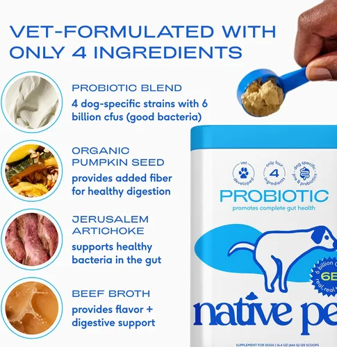 Vista 5 de Native Pet Probiótico para perros y aceite omega para perros Polvo probiótico creado por veterinarios para perros para problemas digestivos 8
