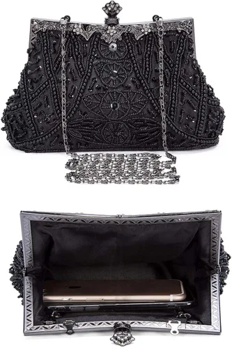 Vista 4 de Selighting Bolsos de noche con cuentas vintage de los años 20 para mujer, bolso formal de boda, boda, bolso de mano de graduación, cóctel, fiesta