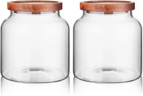 Vista 19 de Labina Recipiente de Almacenamiento de Vidrio Hermético Frascos de Alimentos Recipiente de Cocina con Tapas de Madera, 20 Oz Boca Ancha Organización