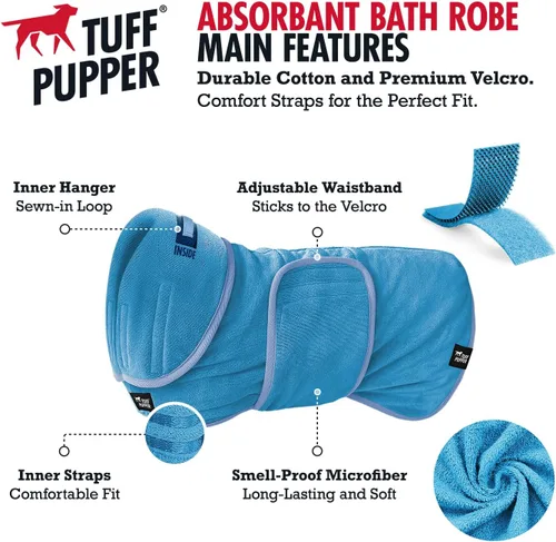 Vista 2 de Tuff Pupper Bata de baño para perro de secado rápido, toalla de felpa de 800 GSM, bata de baño súper absorbente para mascotas y cachorros, capucha
