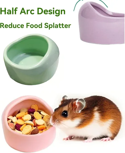 Vista 4 de JSLZF Cuenco de cerámica para hámster, pequeño tazón de comida para ratas, plato para hámster evita que se golpee, salpicaduras de alimentos