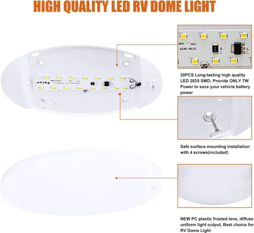 Vista 3 de Facon Luz interior LED brillante de 12 V con interruptor, longitud: 9-1/4 pulgadas, DDS01-608, lámpara de techo ovalada para montaje en superficie