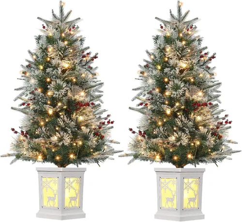 Vista 10 de Árbol de Navidad artificial preiluminado de 3 pies con luces, con base de copo de nieve, 78 luces LED, funciona con pilas, temporizador, fácil