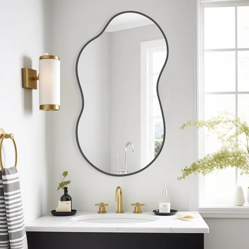 Vista 3 de Espejo de pared irregular, espejo asimétrico con marco de aleación de aluminio, espejo de pared decorativo para sala de estar, dormitorio, baño