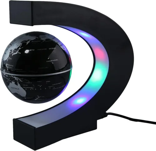 Vista 4 de Globo flotante de levitación magnética de 3 pulgadas con luces LED en forma de C mapa mundial para decoración de escritorio