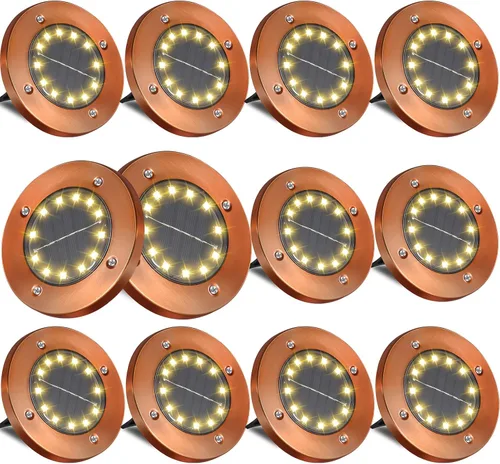 Vista 10 de HOFLYW HOFLY - Luces solares para exteriores en el suelo, paquete de 8, 12 LED, luz blanca para camino, patio, pasarela