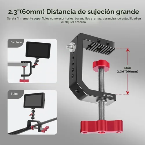 Vista 3 de Soporte para cámara de escritorio con abrazadera C, abrazadera en C de mesa de aluminio con rosca de 1/4 de pulgada 3/8 pulgadas, soporte DSLR