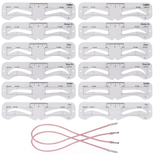 Vista 9 de 12 plantillas reutilizables para cejas, plantilla de cejas con banda elástica para principiantes (distancia de cejas 0.8-1.4 in)