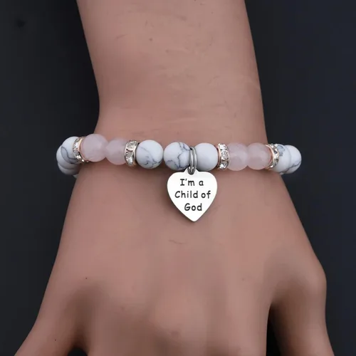 Vista 6 de MAOFAED Pulsera de joyería religiosa con texto en inglés "I'm a Child of God", Metal, Cobre