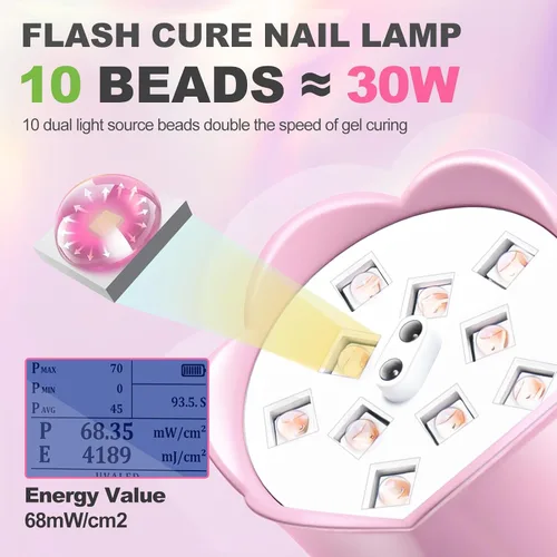 Vista 2 de MEKK - Lámpara de uñas de curación flash, 30 W, luz UV pequeña inalámbrica para uñas de gel Gooseneck, Auto Sensor, 4 Timers (10/30/60/90s)