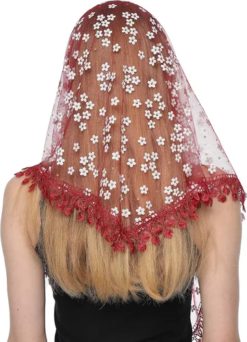 Vista 3 de LMVERNA Bufanda triangular de encaje con velo de tul para cubrir el velo de la iglesia para bodas y damas de honor