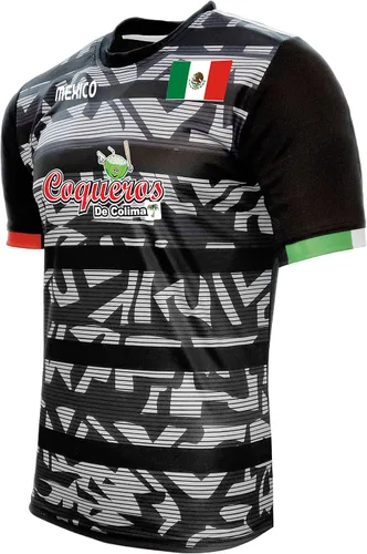 Vista 2 de Jersey Mexico Coqueros de Colima 100% poliéster, color negro y gris. Fabricado en México
