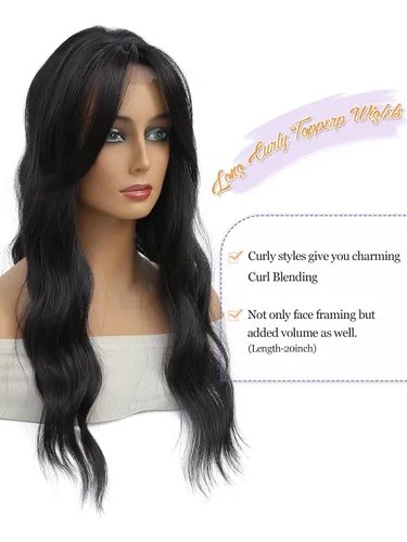 Vista 4 de PANEWAY Toppers de pelo de 7 x 7 pulgadas para mujeres con cabello fino, pelucas de 20 pulgadas para mujer, 1B