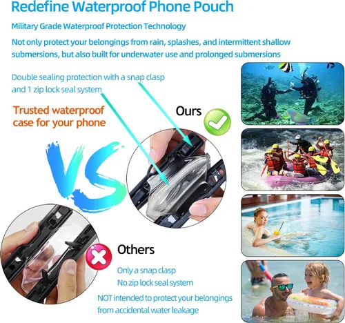 Vista 9 de AiRunTech Riñonera impermeable, bolsa impermeable para iPhone 16 15 14 13 12 11 Pro Max, bolsa seca IPX8 para esnórquel, playa, crucero, kayak 2
