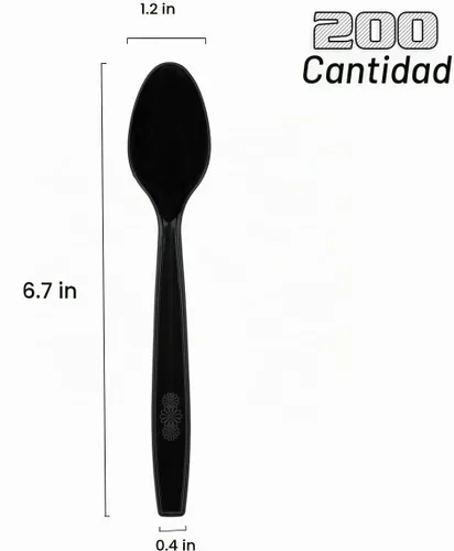 Vista 2 de MOACOCK 200 cucharas de plástico negro, cucharas desechables pesadas, cubiertos de plástico, cubiertos de plástico negro a granel