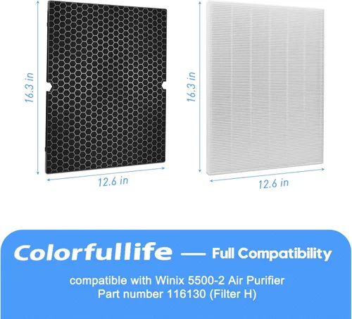 Vista 5 de Colorfullife 2 juegos de filtros de repuesto H 116130 para purificador de aire Winix 5500-2 AM80 Plasmawave, 2 filtros HEPA verdaderos y 2 filtros