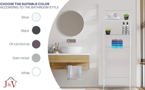 Vista 5 de J&V TEXTILES Organizador de baño de 3 estantes sobre el inodoro, protector de espacio de baño (negro)