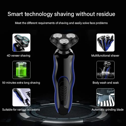 Vista 6 de Maquinilla de afeitar eléctrica para hombres – Afeitadoras rotativas 4 en 1 para hombres – Kit de aseo eléctrico – Maquinillas de afeitar húmedas