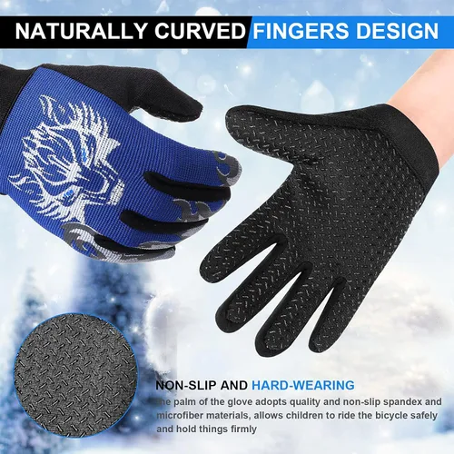 Vista 4 de 4 pares de guantes de ciclismo para niños y niñas y jóvenes guantes de bicicleta de montaña guantes deportivos cálidos para niños guantes de pesca
