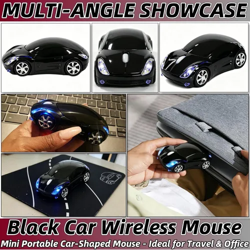 Vista 4 de Ratón inalámbrico negro, mini mouse para computadora de automóvil, 1600DPI 2.4G con receptor USB, mouse ergonómico para computadora portátil, PC