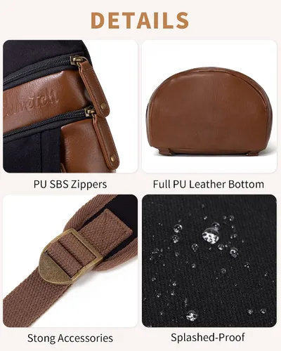Vista 6 de Celvetch Sling Bag for Men - Canvas Sling Backpack Mens Crossbody Bag Large Shoulder Bag for Work