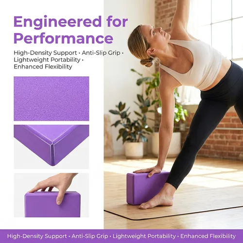 Vista 2 de Toyvian Bloque de EVA de alta densidad para yoga, antideslizante, ligero, para pilates, fitness, gimnasio, entrenamiento, estiramiento, 8.97 x 5.98