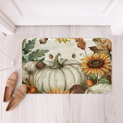 Vista 28 de Erosebridal Thanksgiving Turkey Bathroom Rugs - Fall Leaves Pumpkin Bath Mat for Kids Adults, Vintage Autumn Harvest Door Mat 16 x 24 Inch Rustic