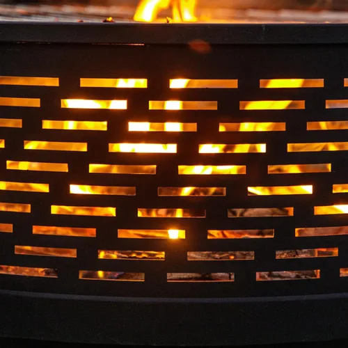 Vista 4 de OutVue Fogatas de leña de 26 pulgadas con parrilla y tapa, mesa de fogata para exteriores con cubierta impermeable y atizador de fuego, fogata al