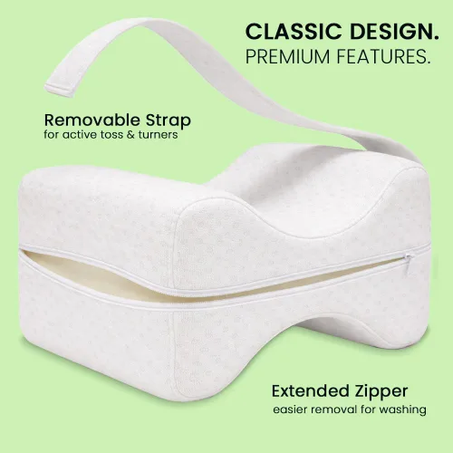 Vista 4 de Contour Almohada de rodilla original de reloj de arena para personas que duermen de lado con correa ajustable, cojín de espuma viscoelástica