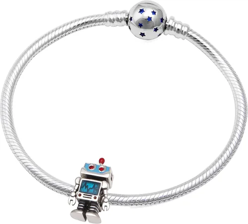 Vista 5 de Heartbeats - Dijes de robot inteligentes de plata de ley 925 para pulseras europeas, Plata esterlina