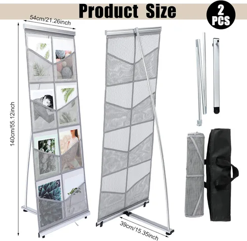 Vista 2 de Outus Soporte de malla para folletos de literatura con 8 bolsillos, portátil, para revistas, enrollable, ligero, para el suelo, catálogo, oficina