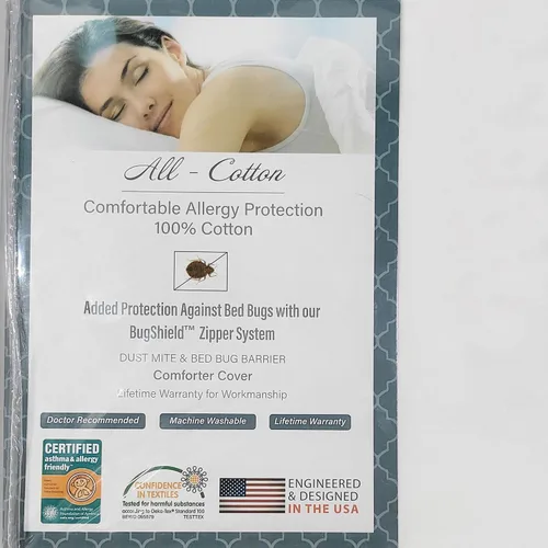Vista 11 de Allersoft, protector de edredón para control de alergias y ácaros, 100% algodón, Algodón, Blanco, gemelo