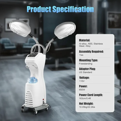 Vista 7 de Vaporizador profesional para el cabello, máquina de teñir el cabello, 110 V, 650 W, 7 en 1, sala rodante, ozono, cuidado del cabello, vaporizador