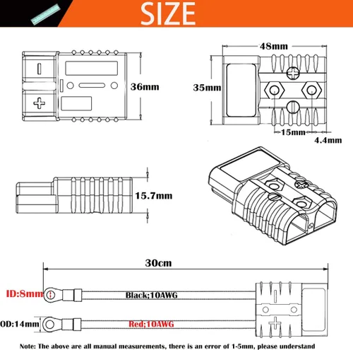 Vista 2 de CESFONJER 50A Conector de Conexión/Desconexión Rápida de Batería con Cable Conector de Batería de 10AWG y Anillo O, para Montacargas Eléctrico