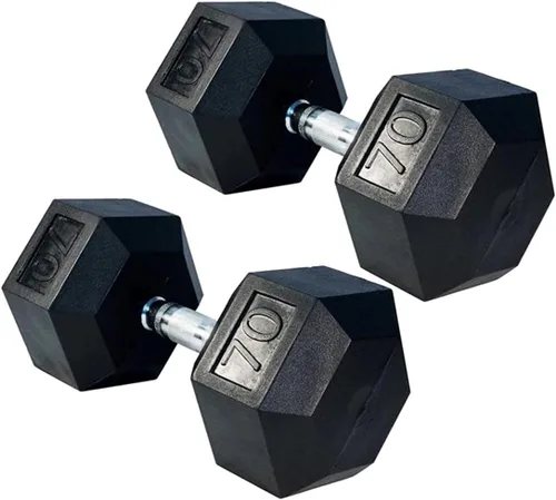 Vista 11 de Gronk Fitness Pares de mancuernas hexagonales de goma, 5 libras a 70 libras, equipo de entrenamiento para hombres y mujeres, hierro fundido