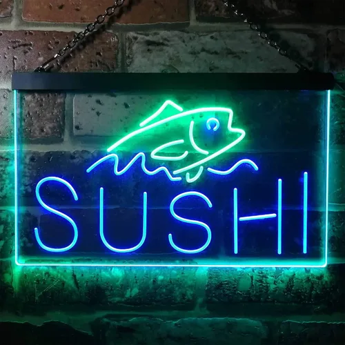 Vista 48 de ADVPRO Sushi Fish Sashimi Restaurant - Letrero de neón LED de doble color, azul y rojo, 12 x 8.5 pulgadas, st6s32-i3334-br