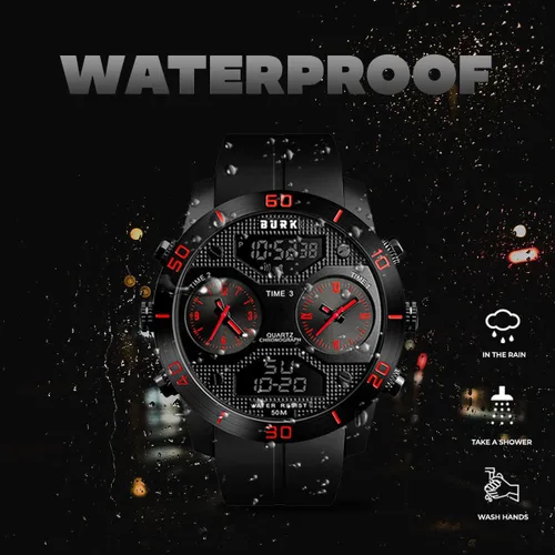 Vista 4 de BURK 1355 - Reloj de pulsera de cuarzo para hombre pantalla analógica digital impermeable crono militar