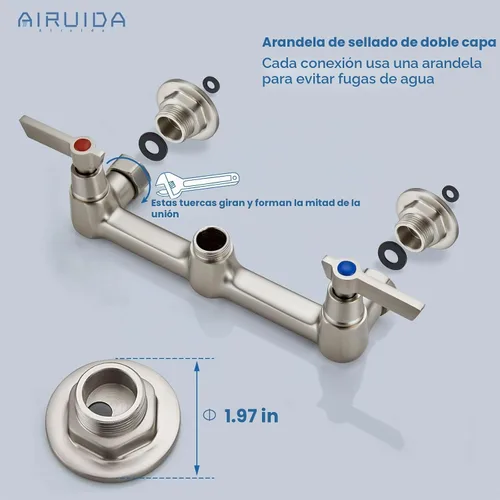 Vista 7 de Airuida - Grifo de fregadero de cocina de níquel cepillado de 8 pulgadas