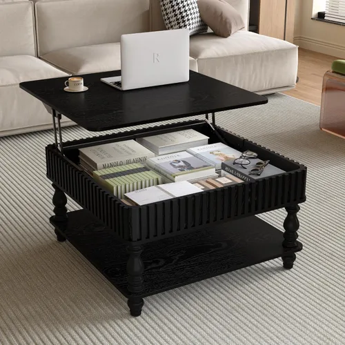 Vista 9 de Mesa de Centro con Tapa Elevable Mesas de Centro Cuadradas para Muebles de Sala de Estar Acanalada Pequeña con Gran Centro de Almacenamiento Oculto