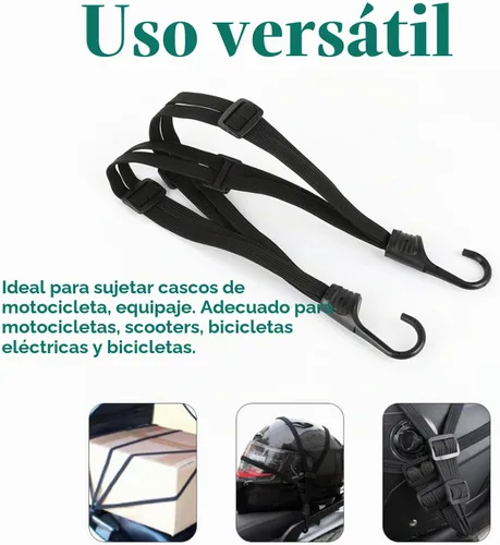 Vista 4 de Paquete de 2 cuerdas elásticas retráctiles para casco de motocicleta de 24 pulgadas, correa elástica retráctil con 2 ganchos (negro)