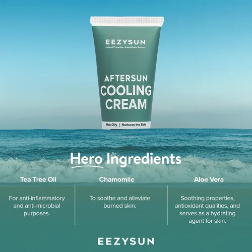 Vista 6 de EEZYSUN AfterSun Crema refrescante – Loción vegana para después del sol con aloe vera, aceite de árbol de té, manzanilla – Calma, hidrata