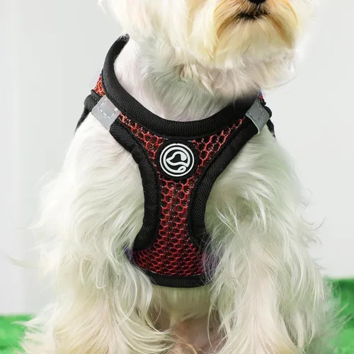Vista 3 de Arnés suave para perro pequeño, extra pequeño, arnés de malla para cachorros, arnés ajustable reflectante sin tirones para perros pequeños y gatos