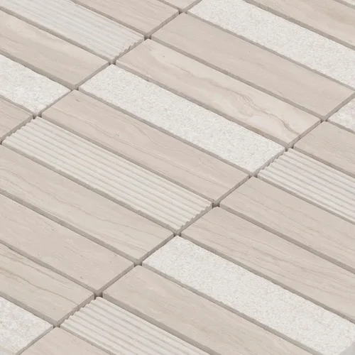 Vista 2 de Modket Mármol de roble blanco apilado mezclado con textura piedra azulejo malla montado en muro TDH60MO (1 hoja)