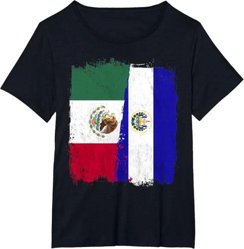 Vista 34 de Camiseta con la bandera mexicana de El Salvador con la mitad de la bandera mexicana de El Salvador