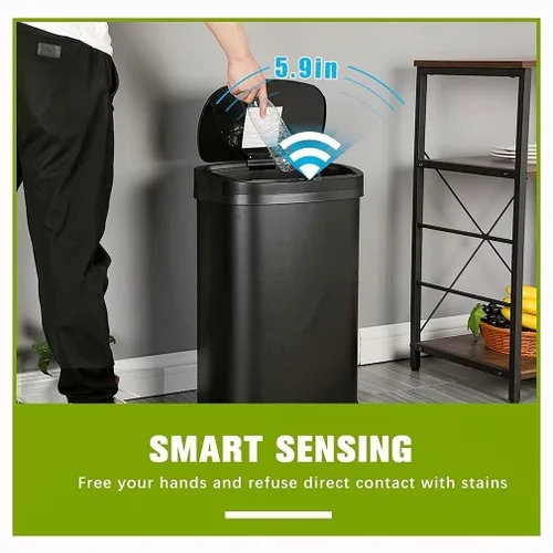 Vista 4 de Bote de basura de acero inoxidable con tapa, sensor automático, abre sin tocarlo, para cocina, baño, dormitorio, oficina, 13 galones (50 L)