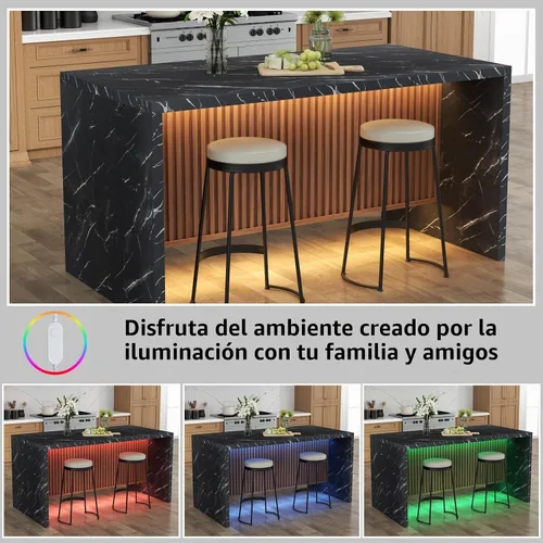 Vista 5 de Mesa de comedor grande de imitación de mármol de 63" para 4-6 personas (patente pendiente), mesa de isla con luces LED, mesa de comedor de cocina