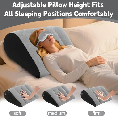 Vista 3 de Almohada inflable de cuña para dormir, almohada inflable de cuña con juego de máscara de ojos de seda para viajes, elevación de piernas, soporte